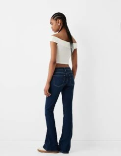 Bershka High Waisted Flared Jeans In Dark Wash For Women Blue -Chic Maze Sales 207166087 4