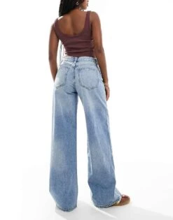 Bershka High Waisted Wide Leg Jeans In Light Wash Blue For Women -Chic Maze Sales 207166099 3