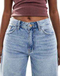 Bershka High Waisted Wide Leg Jeans In Light Wash Blue For Women -Chic Maze Sales 207166099 5