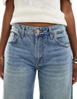 Bershka High Waisted Wide Leg Jeans In Dirty Mid Blue Wash For Women -Chic Maze Sales 207166128 5