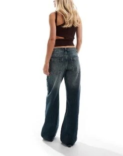 Bershka Petite Baggy Wide Leg Jeans In Mid Wash Blue For Women -Chic Maze Sales 207166275 2