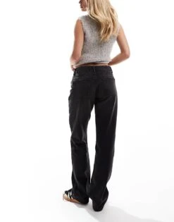 Bershka Petite Straight Leg Jeans In Washed Black For Women Black -Chic Maze Sales 207166400 2