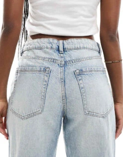 Bershka High Waisted Baggy Wide Leg Jeans In Dirty Light Wash Blue For Women -Chic Maze Sales 207167022 4