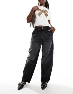 Bershka Baggy Skater Jeans In Washed Black For Women Black -Chic Maze Sales 207167023 1 black 1