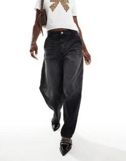 Bershka Baggy Skater Jeans In Washed Black For Women Black -Chic Maze Sales 207167023 4