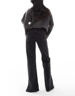 Bershka Petite Split Hem Flare Jean In Black For Women Black -Chic Maze Sales 207167062 2