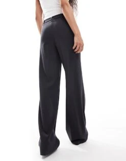 Bershka Petite Wide Leg Tailored Trouser In Charcoal For Women Grey -Chic Maze Sales 207167071 4
