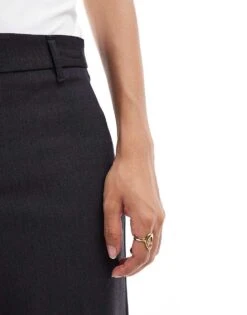 Bershka Petite Wide Leg Tailored Trouser In Charcoal For Women Grey -Chic Maze Sales 207167071 5