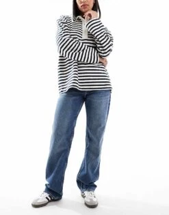 Bershka Straight Leg Jeans In Dark Wash For Women Blue -Chic Maze Sales 207167642 1 blue 1