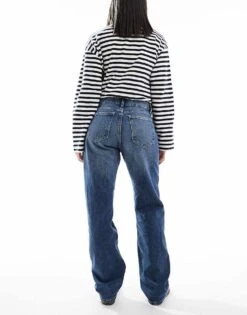 Bershka Straight Leg Jeans In Dark Wash For Women Blue -Chic Maze Sales 207167642 2