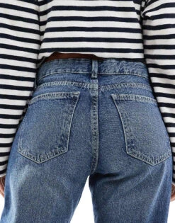 Bershka Straight Leg Jeans In Dark Wash For Women Blue -Chic Maze Sales 207167642 4