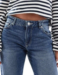 Bershka Straight Leg Jeans In Dark Wash For Women Blue -Chic Maze Sales 207167642 5