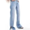 Bershka Petite Split Hem Flare Jean In Light Wash Blue For Women -Chic Maze Sales 207167836 1 blue
