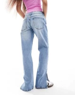 Bershka Petite Split Hem Flare Jean In Light Wash Blue For Women -Chic Maze Sales 207167836 3