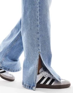 Bershka Petite Split Hem Flare Jean In Light Wash Blue For Women -Chic Maze Sales 207167836 4