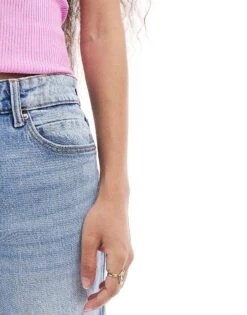 Bershka Petite Split Hem Flare Jean In Light Wash Blue For Women -Chic Maze Sales 207167836 5