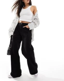 Bershka High Waisted Wide Leg Jeans In Black For Women Black -Chic Maze Sales 207167890 1 black 1