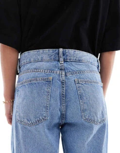 Bershka Petite Straight Leg Jeans In Mid Wash For Women Blue -Chic Maze Sales 207172260 4