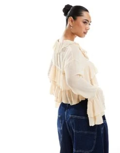 Bershka Sheer Tie Front Top In Pink For Women -Chic Maze Sales 207174515 3