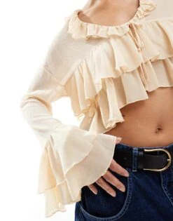 Bershka Sheer Tie Front Top In Pink For Women -Chic Maze Sales 207174515 4