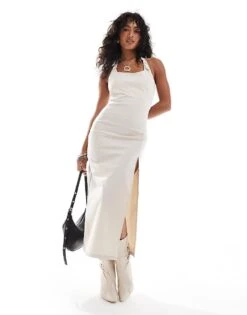 Bershka Buckle Detail Tailored Midaxi Dress In Sand For Women -Chic Maze Sales 207174663 1 sand 1