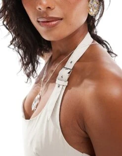 Bershka Buckle Detail Tailored Midaxi Dress In Sand For Women -Chic Maze Sales 207174663 4