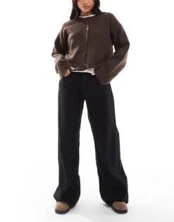 Bershka Petite High Waisted Wide Leg Jeans In Black For Women Black -Chic Maze Sales 207195961 1 black 1