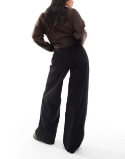 Bershka Petite High Waisted Wide Leg Jeans In Black For Women Black -Chic Maze Sales 207195961 3