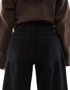 Bershka Petite High Waisted Wide Leg Jeans In Black For Women Black -Chic Maze Sales 207195961 4