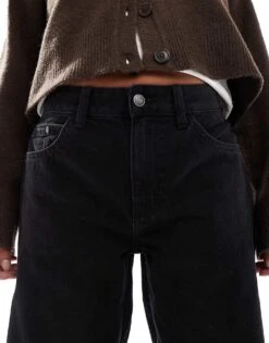 Bershka Petite High Waisted Wide Leg Jeans In Black For Women Black -Chic Maze Sales 207195961 5