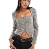 Bershka Sweetheart Neckline Blazer In Grey Check For Women -Chic Maze Sales 207196222 1 grey