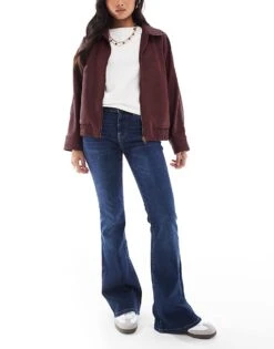 Bershka Petite High Waisted Flared Jeans In Dark Wash For Women Blue -Chic Maze Sales 207226767 1 blue 1