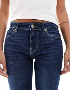 Bershka Petite High Waisted Flared Jeans In Dark Wash For Women Blue -Chic Maze Sales 207226767 5