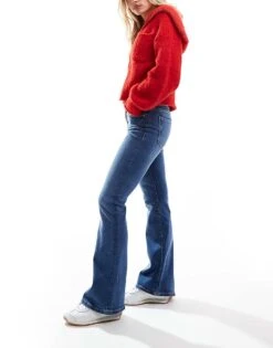 Bershka Petite High Waisted Flared Jeans In Light Wash Blue For Women -Chic Maze Sales 207226776 3