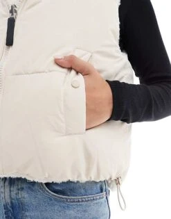 Bershka Shearling And Nylon Reversible Gilet In Ecru For Women -Chic Maze Sales 207228900 3