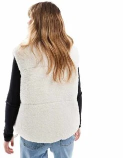 Bershka Shearling And Nylon Reversible Gilet In Ecru For Women -Chic Maze Sales 207228900 4