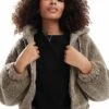 Bershka Hooded Shearling Jacket In Sand For Women -Chic Maze Sales 207228906 1 sand