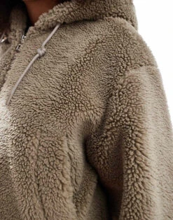Bershka Hooded Shearling Jacket In Sand For Women -Chic Maze Sales 207228906 4