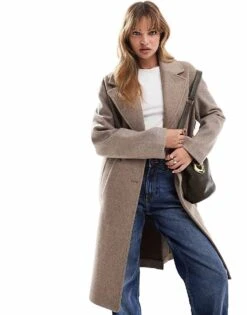 Bershka Oversized Tailored Coat In Taupe For Women