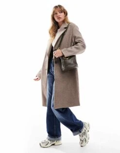 Bershka Oversized Tailored Coat In Taupe For Women -Chic Maze Sales 207228913 4