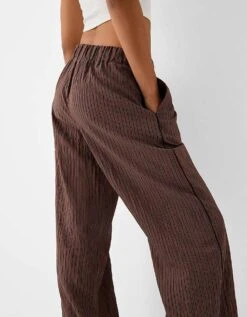 Bershka Ribbon Drawstring Waist Wide Leg Trousers In Brown & Stripe For Women Multi -Chic Maze Sales 207234315 3