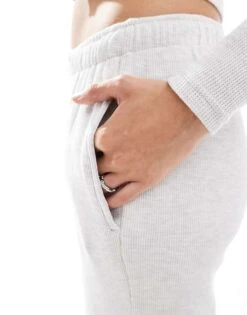 Bershka Wide Leg Co-ord Waffle Joggers In Grey For Women -Chic Maze Sales 207249797 5