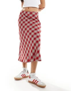 Bershka Midi Skirt In Red Check For Women -Chic Maze Sales 207249814 1 red 1