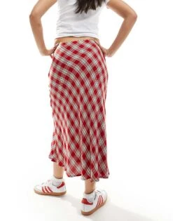 Bershka Midi Skirt In Red Check For Women -Chic Maze Sales 207249814 3