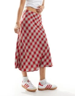 Bershka Midi Skirt In Red Check For Women -Chic Maze Sales 207249814 4