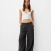 Bershka Pull On Waist Wide Leg Trousers In Dark Grey For Women -Chic Maze Sales 207249844 1 grey