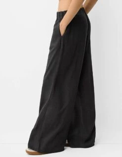 Bershka Pull On Waist Wide Leg Trousers In Dark Grey For Women -Chic Maze Sales 207249844 3