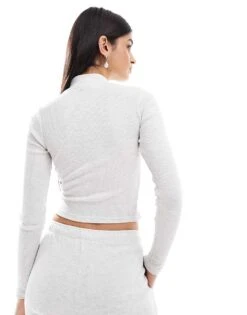 Bershka Zip Through Co-ord Waffle Top In Grey For Women -Chic Maze Sales 207249856 4