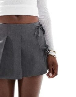 Bershka Bow Front Pleated Tailored Mini Skirt In Grey For Women -Chic Maze Sales 207249868 5