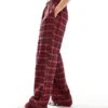 Bershka Button Front Pull On Wide Leg Trousers In Red Check For Women -Chic Maze Sales 207249880 1 red